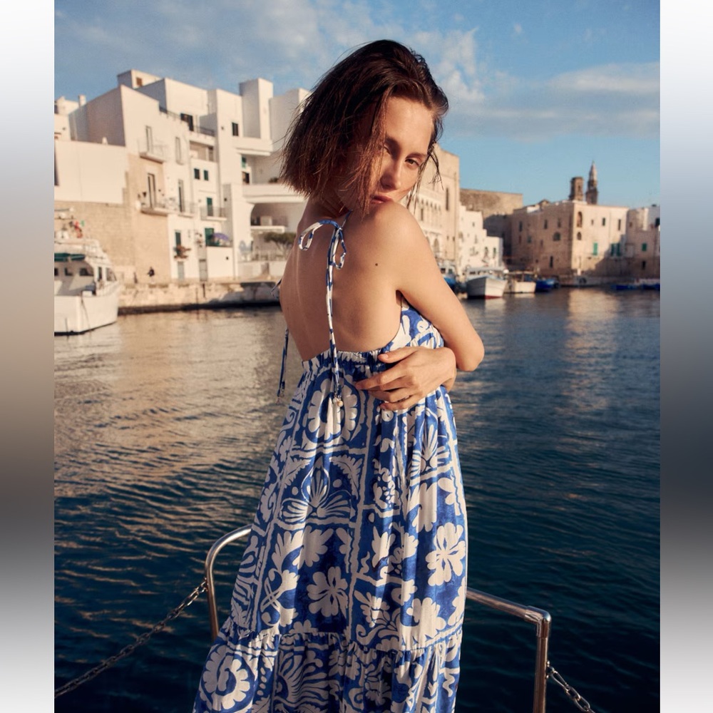 H&M Blue and White Floral Dress